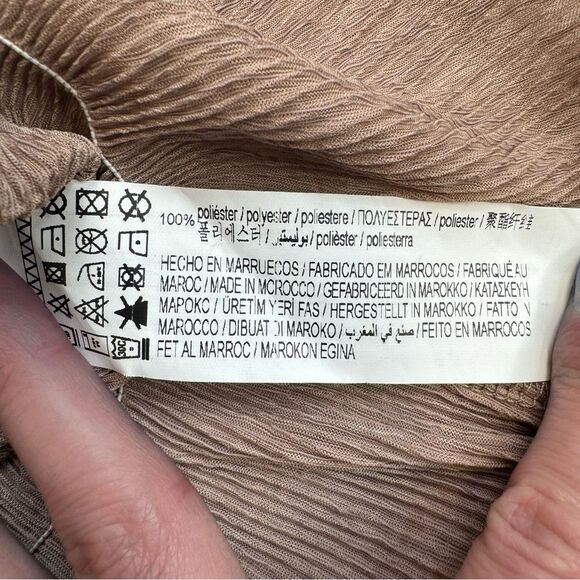 Pull & Bear Women's Accordion Pleat Blouse XL Extra Large Tan Beige Light Brown - Picture 12 of 15